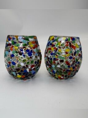 Handblown Multicolored Confetti-Style Mexican Shot Glasses - Set of 2